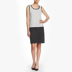St. John Caviar Black Cream Sleeveless Mod Dress